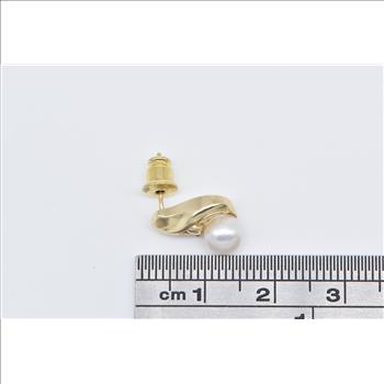 10K Pearl Diamond Accent Vintage Single Stud Yellow Gold Earring