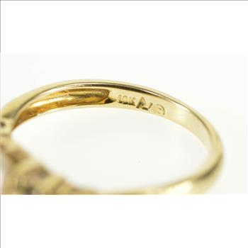 10K Pearl Diamond Channel Inset Accent Engagement Yellow Gold Ring, Size 6.75