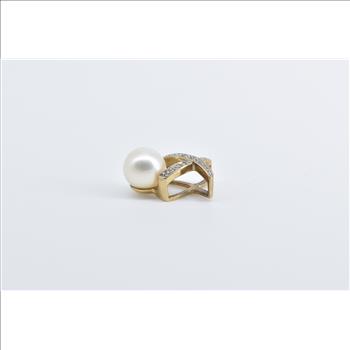 10K Pearl Diamond X Criss Cross Statement Yellow Gold Pendant