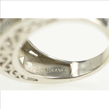 10K Pearl Filigree Diamond Scroll Engagement White Gold Ring, Size 7.25