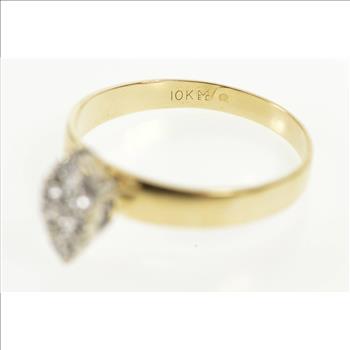 10K Pointed Oval Diamond Cluster Retro Engagement Yellow Gold Ring, Size 8.75