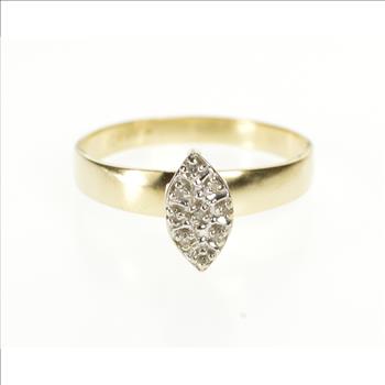 10K Pointed Oval Diamond Cluster Retro Engagement Yellow Gold Ring, Size 8.75
