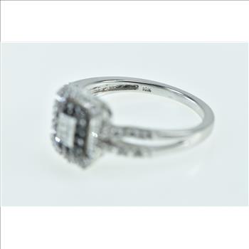 10K Princess Diamond Black Halo Engagement White Gold Ring, Size 6.5