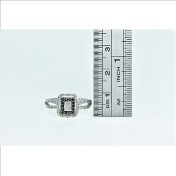 10K Princess Diamond Black Halo Engagement White Gold Ring, Size 6.5