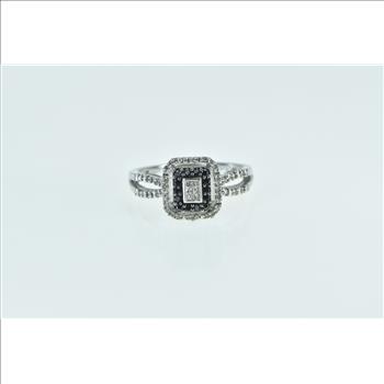 10K Princess Diamond Black Halo Engagement White Gold Ring, Size 6.5