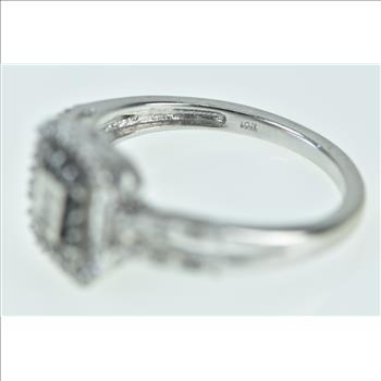 10K Princess Diamond Black Halo Engagement White Gold Ring, Size 6.5