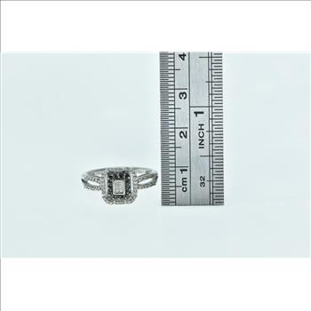 10K Princess Diamond Black Halo Engagement White Gold Ring, Size 6.5