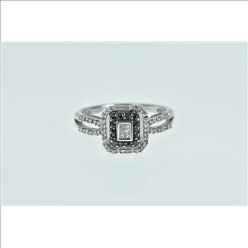 10K Princess Diamond Black Halo Engagement White Gold Ring, Size 6.5