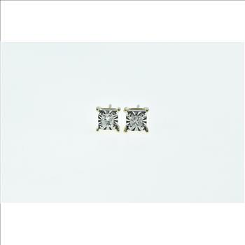 10K Princess Diamond Squared Vintage Classic Stud Yellow Gold Earrings