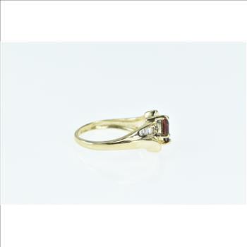 10K Princess Garnet Baguette Diamond Bypass Yellow Gold Ring, Size 6.5