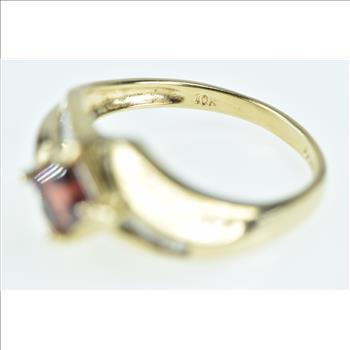 10K Princess Garnet Baguette Diamond Bypass Yellow Gold Ring, Size 6.5