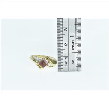 10K Princess Garnet Baguette Diamond Bypass Yellow Gold Ring, Size 6.5