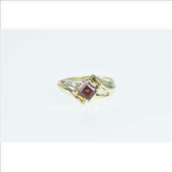 10K Princess Garnet Baguette Diamond Bypass Yellow Gold Ring, Size 6.5