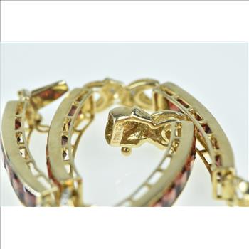 10K Princess Garnet Diamond X Link Bar Tennis Yellow Gold Bracelet 6.75