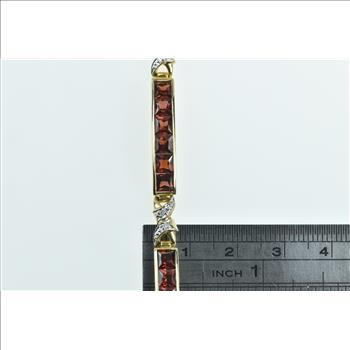 10K Princess Garnet Diamond X Link Bar Tennis Yellow Gold Bracelet 6.75