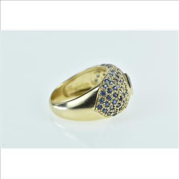 10K Princess Syn. Sapphire Domed Statement Yellow Gold Ring, Size 7