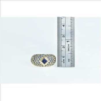 10K Princess Syn. Sapphire Domed Statement Yellow Gold Ring, Size 7