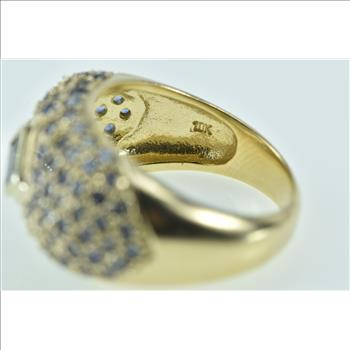 10K Princess Syn. Sapphire Domed Statement Yellow Gold Ring, Size 7