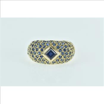 10K Princess Syn. Sapphire Domed Statement Yellow Gold Ring, Size 7