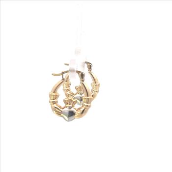 10K Puffy Claddagh Celtic Loyalty Symbol Hoop Yellow Gold Earrings