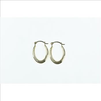 Genuine 10K Yellow Gold Polished Oval Scroll Pattern Hoop Earrings (0.4 Grams) By Goldum NYC