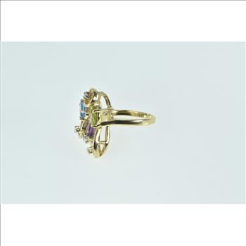 10K Rainbow Pear Diamond Cluster Swirl Statement Yellow Gold Ring, Size 5