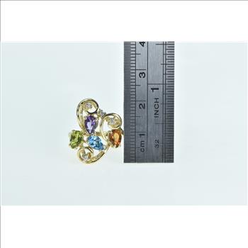 10K Rainbow Pear Diamond Cluster Swirl Statement Yellow Gold Ring, Size 5