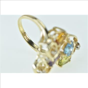 10K Rainbow Pear Diamond Cluster Swirl Statement Yellow Gold Ring, Size 5