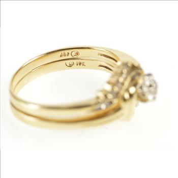 10K Retro Diamond Bypass Bridal Set Engagement Yellow Gold Ring, Size 7