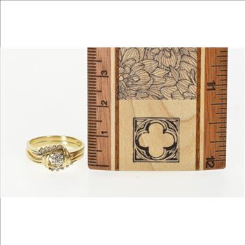 10K Retro Diamond Bypass Bridal Set Engagement Yellow Gold Ring, Size 7