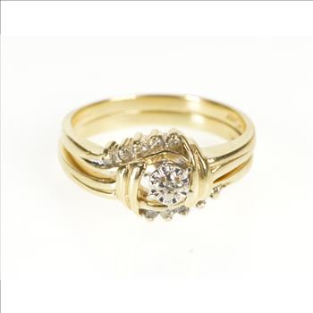 10K Retro Diamond Bypass Bridal Set Engagement Yellow Gold Ring, Size 7
