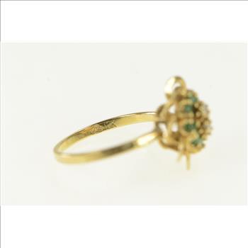 10K Retro Emerald Diamond Cluster Petal Cocktail Yellow Gold Ring, Size 6.5