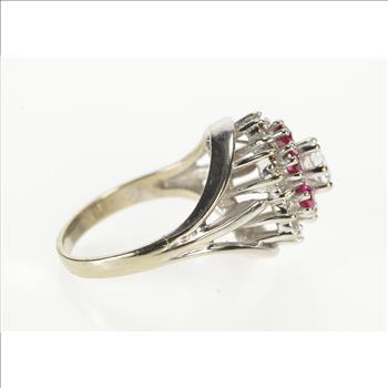 10K Retro Sim. Ruby Cubic Zirconia Cluster Cocktail White Gold Ring, Size 7