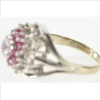 10K Retro Sim. Ruby Cubic Zirconia Cluster Cocktail White Gold Ring, Size 7