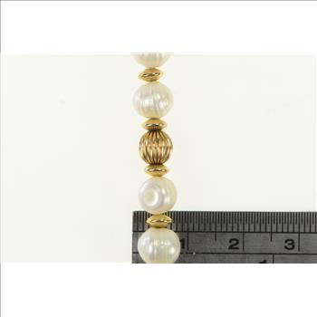 10K Retro Vintage Pearl Ornate Toggle Clasp Yellow Gold Bracelet 6.5