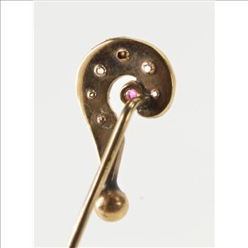 10K Rhinestone Inset Victorian Question Mark Curve Yellow Gold Stick Pin