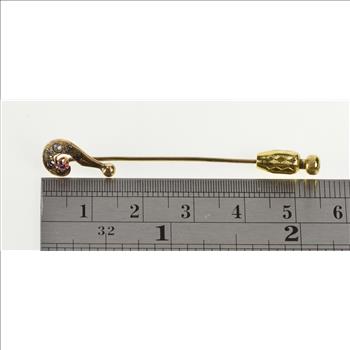 10K Rhinestone Inset Victorian Question Mark Curve Yellow Gold Stick Pin