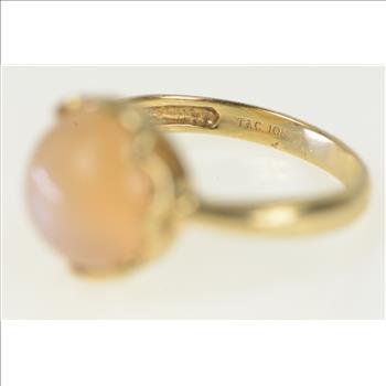 10K Round Cat's Eye Chrysoberyl Scalloped Yellow Gold Ring, Size 6
