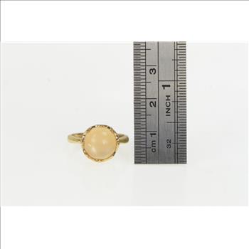 10K Round Cat's Eye Chrysoberyl Scalloped Yellow Gold Ring, Size 6