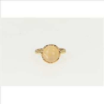 10K Round Cat's Eye Chrysoberyl Scalloped Yellow Gold Ring, Size 6