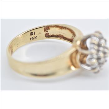 10K Round Diamond Cluster Vintage Statement Yellow Gold Ring, Size 7.25