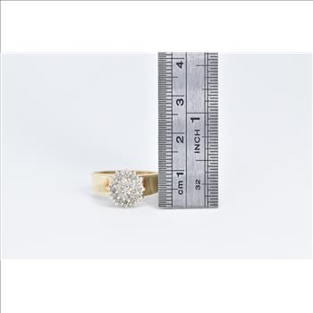 10K Round Diamond Cluster Vintage Statement Yellow Gold Ring, Size 7.25
