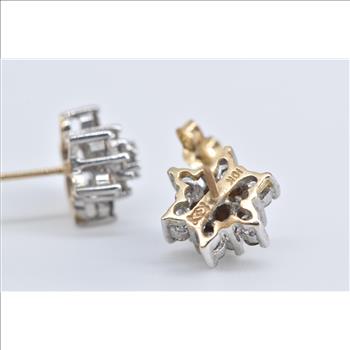 10K Round Diamond Flower Round Cluster Stud White Gold Earrings