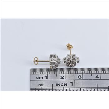 10K Round Diamond Flower Round Cluster Stud White Gold Earrings