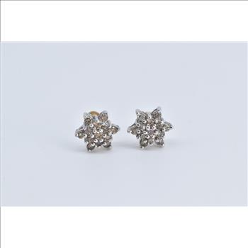 10K Round Diamond Flower Round Cluster Stud White Gold Earrings