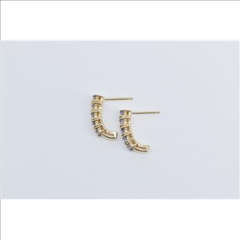 10K Round Tanzanite Curved Bar Dangle Stud Yellow Gold Earrings