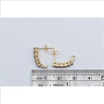 10K Round Tanzanite Curved Bar Dangle Stud Yellow Gold Earrings