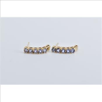 10K Round Tanzanite Curved Bar Dangle Stud Yellow Gold Earrings