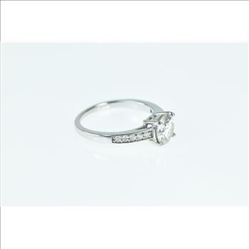 10K Round Vintage Classic Travel Engagement CZ White Gold Ring, Size 8