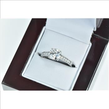 10K Round Vintage Classic Travel Engagement CZ White Gold Ring, Size 8